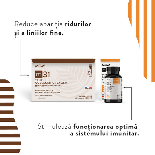 MORNING ROUTINE, pachet promotional (m31 Colagen creamer + m10 Natural Vitamin D3 2000 IU from lanolin), natural, 150g